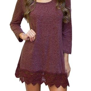 💥 HP⚡️ Supersoft Maroon Lace-trimmed Dress